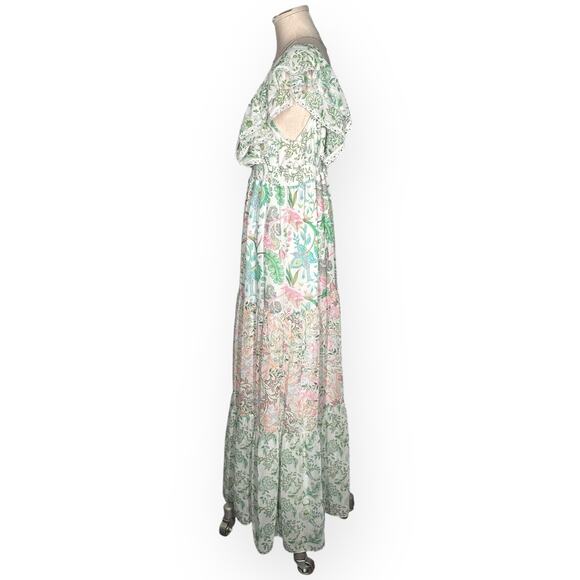 HOUSE OF HARLOW Paisley Botanical Tiered Maxi Dress Boho Lace V-Back Cottagecore - Picture 8 of 13